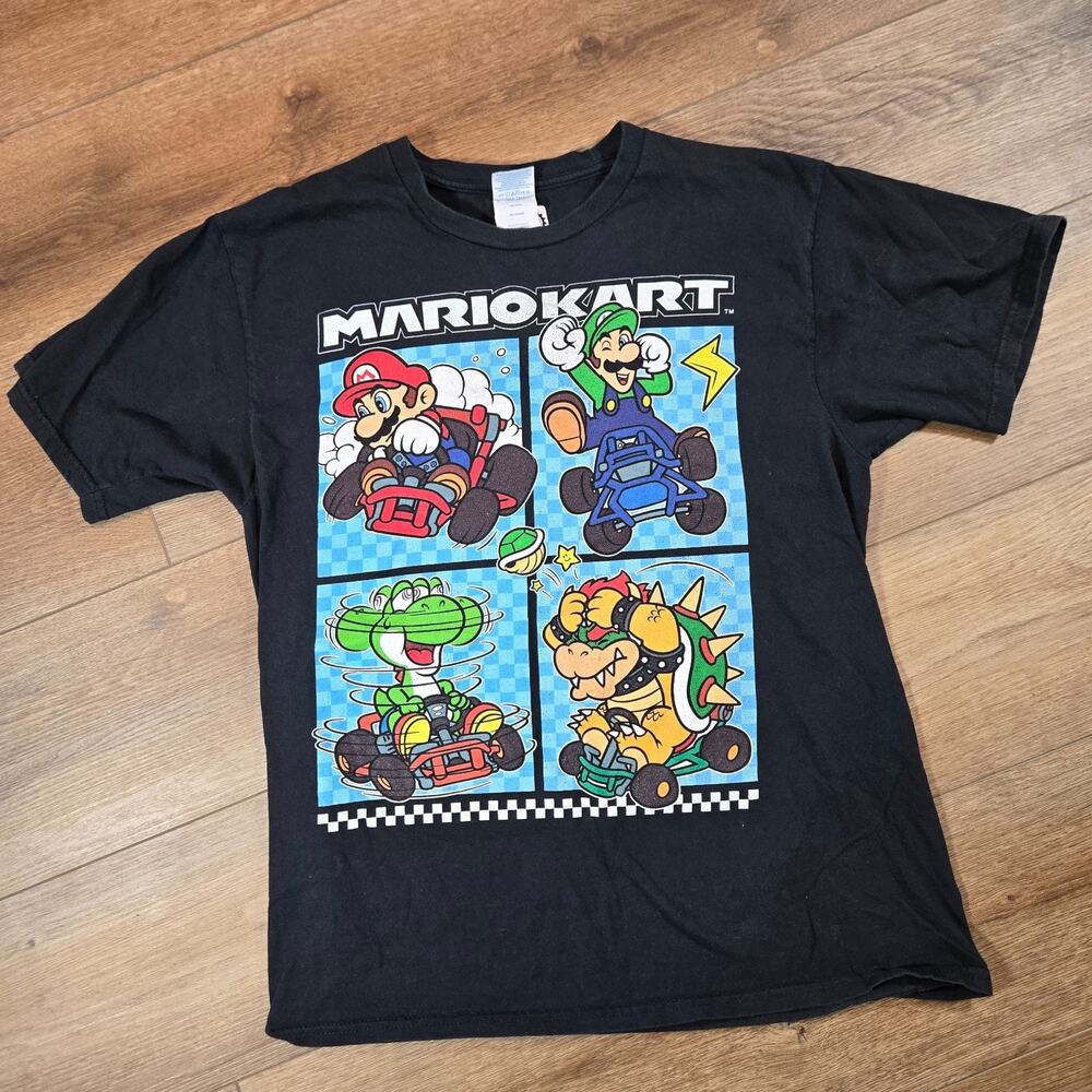 Vintage Y2K Mario Kart T Shirt Mens M Black Nintendo Graphic Tee Official